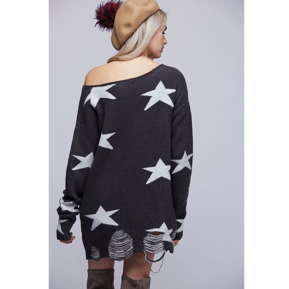 Dark Charcoal White Star Distressed Sweater Tunic - Picture 6 of 8